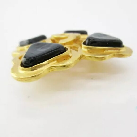 CHANEL CC Logos Black Cross Square Brooch Gold Tone Pin 95P Auth - Picture 3 of 5